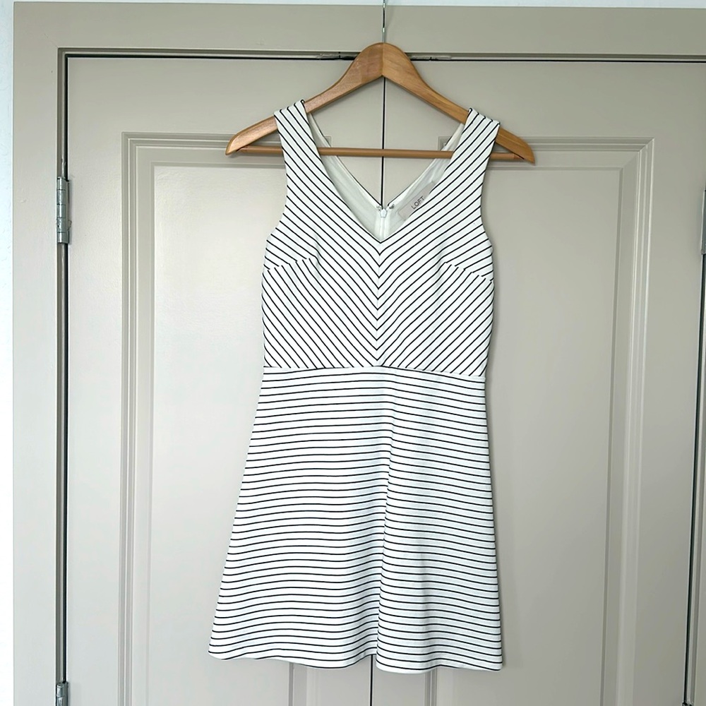Loft white dress with black stripes. Size 00P